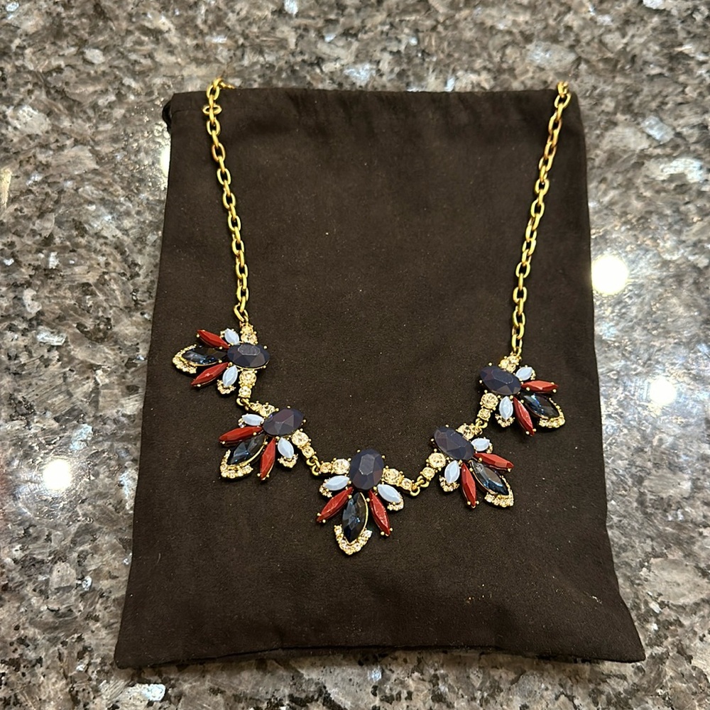 J. Crew Vintage Crystal / Opal Floral Statement Necklace Sparkle